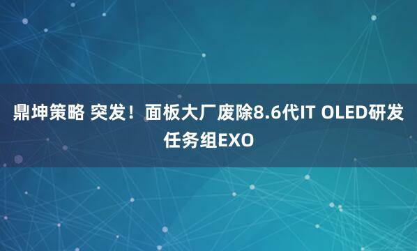 鼎坤策略 突发！面板大厂废除8.6代IT OLED研发任务组EXO
